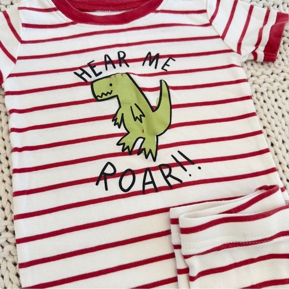 Old Navy Dinosaur Print Red & White Stripped Toddler Pajama Set 3T - Picture 2 of 4